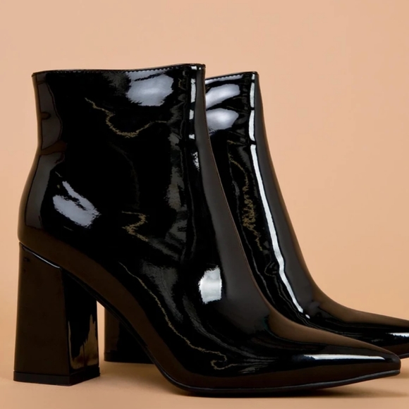 THERAPY | PRINCESS POLLY Alloy Mirror Patent Leather Heel Booties ~ New - Picture 4 of 12